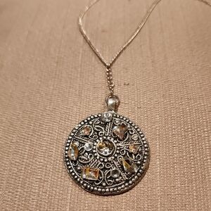 Medallion w/ Crystals Pendant Necklace
